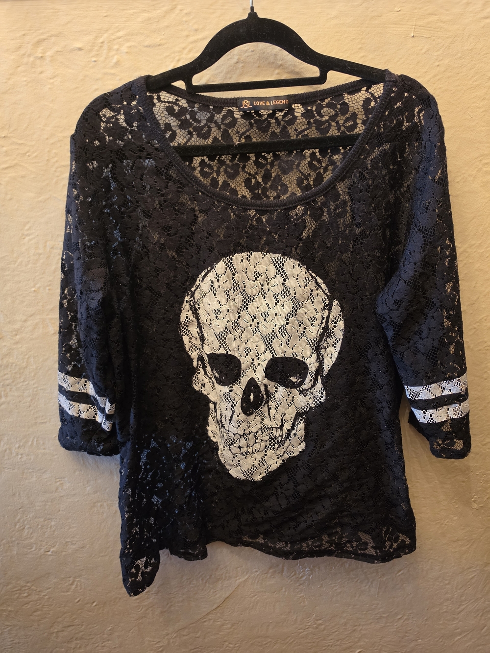 Love & Legend Lace Skull Goth Top Black Sheer Grunge Punk XL Plus - Picture 5 of 8